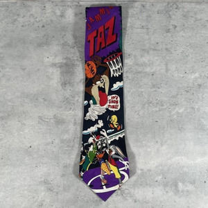 VTG 1993 Looney Tunes Mania Mens Tie Bugs Bunny Taz Devil Marvin Basketball MINT
